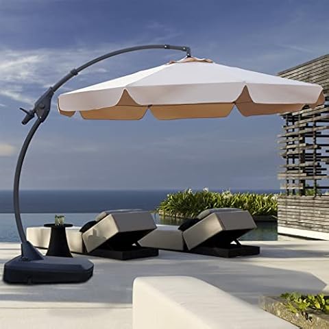 Grand patio Cantilever Umbrella with Base, Deluxe NAPOLI 300cm Curvy Aluminum Offset Umbrella, Crank Lift Operating, Parasol Umbrella for Pool, Garden, Outdoor, UV 50+ (Beige) Cover