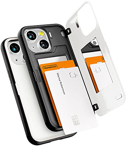 Goospery Magnetic Door Bumper Compatible With Iphone 13 Mini Case, Card Holder Wallet Case, Easy Magnet Auto Closing Protective Dual Layer Sturdy Phone Back Cover, White #TOP17