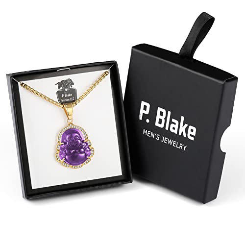 P.BLAKE Laughing Buddha Buddah Necklaces For Women Men, Ice Out Buddha Pendant For Men Women with Stainless Steel Gold Chain 24 inches