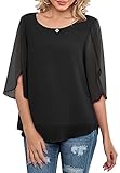 Neineiwu Women's Casual Chiffon Blouse Tops Half Ruffle Split Sleeve Shirt (Black L)