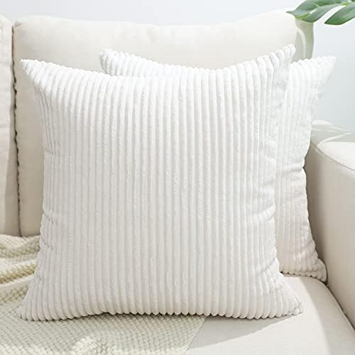 BEBEN Throw Pillow Covers, Decorative Pillow Covers 18X18, Set of 2 Soft Corduroy Square Cushion Case Home Decor for Couch, Bed, Sofa, Bedroom, Car , White, 18X18
