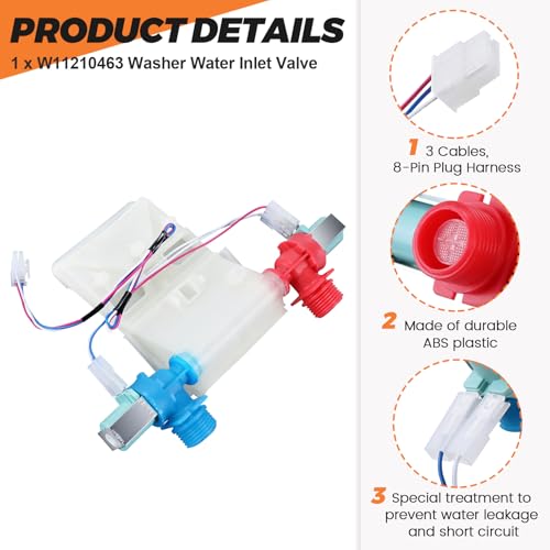 UPGRADE W11101906 W11210463 Washer Water Inlet Valve Fit for Whirlpool Amana Maytag Washer, For W10701461 W10869803 W10883458 W11038696 AP6329219-15 YEARS WARRANTY by Beaquicy by Beaquicy - Image 2