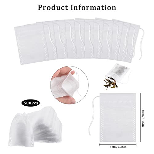 Friusate 500Pcs Drawstring Empty Tea Bags, Disposable Tea Bags For Loose Leaf Tea, Natural Tea Filter Bags Tea Infuser For Loose Leaf Tea, Coffee, Spice, Herbs, 2.36 X 3.15 Inch #TOP1