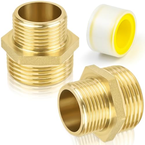 CONJURAIDE 2 Stück Reduzierung 1 Zoll auf 3/4 Zoll Messing Reduzierstück 1 Zoll auf 3/4 Zoll Feingewinde Adapter mit Gewindedichtband Reduziernippel für Trinkwasser Geeignet (AG Ø32mm x AG Ø25mm)