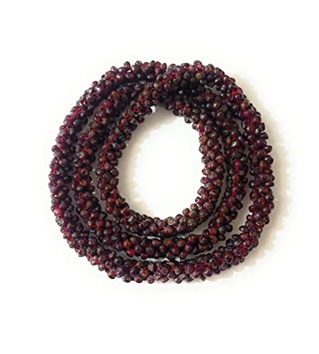 Collier grenat rouge naturel tressé de 66 cm en pierres véritables d'exception