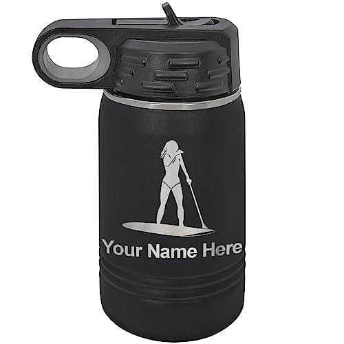 LaserGram Personalized Water Bottle, Paddle Boarding Woman, Stainless Steel Double