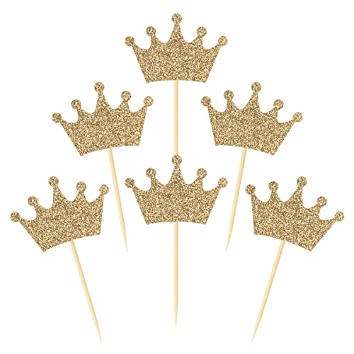 Crown Cupcake Toppers 48 Pcs Light Gold Glittery Princess Cake Picks For Baby Shower Birthday Party Decorations Supplies #TOP23