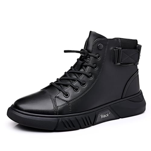 DevilAngel Men's Italian High Top Cashmere Leather Boots Stylish Non-Slip Black Side Zipper Chukka Polo Boots Soft Sole Shock-Absorbing Classic Business Boots