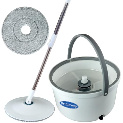 Image of Primeway Plastic 360 Spin Rd Mop Bucket | 2 Rd Refills | White | 3 LTR