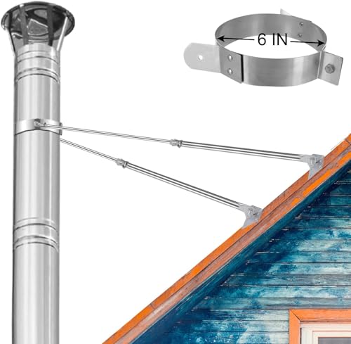 2025 Update 6" Extended Roof Bracket Kit, Adjustable Extended Roof Brace for Securing 6" Diameter Stove Pipe, Providing Stability to The Chimney Against Wind and Snow