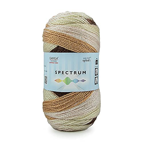 Image of Ganga Acrowools Spectrum Supersoft Knitting & Crochet Yarn | 100% Acrylic Wool Ball. Self patern Soft Hand Knitting Fancy Yarn to unleash creativity, perfect for Art & Craft, babywear, baby blanket, sweaters, ponchos, mufflers, socks, caps; threads works best with crochet hook needle; Avialable in multicolor (Pack of 1 ball = 100 grams).:; - (Cream Brown - STP002)