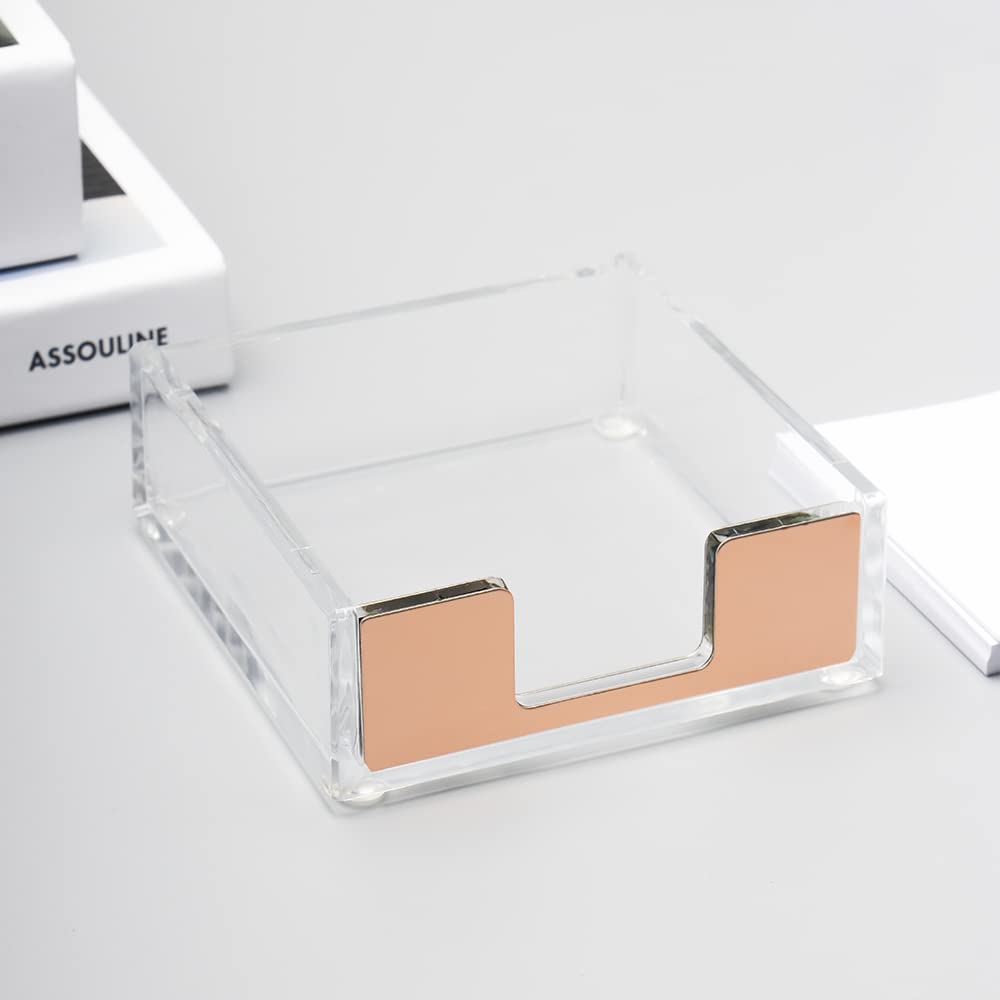 MEI YI TIAN Przezroczyste akrylowe różowe złoto samoprzylepne podkładki na notatki uchwyty notatki notatnik kostka uchwyt dozownik 8 x 8 cm do biura domu szkoły materiały biurkowe (różowe złoto)