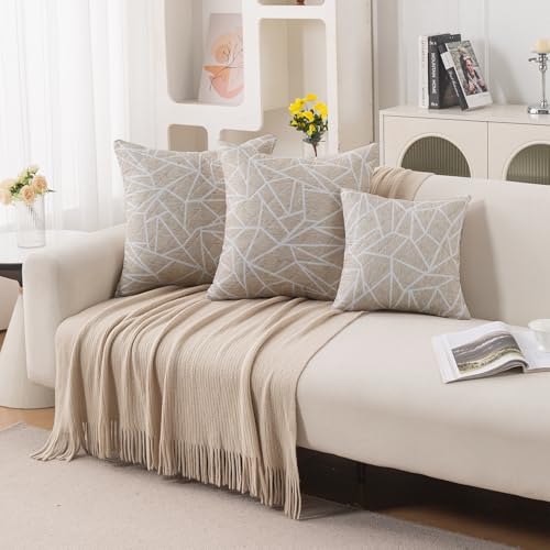 Image of HOKIPO 'Elira Series' Printed Quilted Cushion Cover for Sofa 16x16 Inches, Set of 2, Beige Abstract Geometry (AR-6231-C3*2)