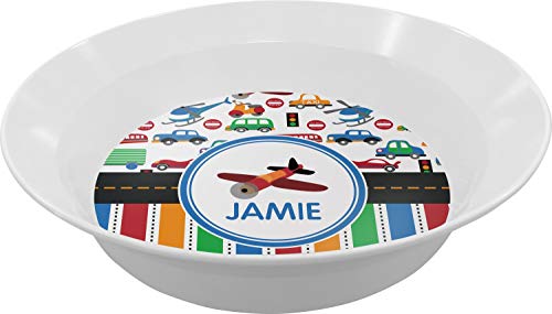 Personalized Transportation & Stripes Melamine Bowl - 12 oz