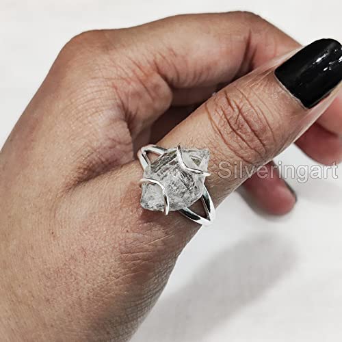 Natural Herkimer Diamond Ring, Rough Herkimer Diamond Ring, Birthstone, Wire Band, 925 Sterling Silver, Womens Ring, Christmas, Thanksgiving, Handmade, Statement Jewelry, Rough Gemstone Jewelry #TOP5