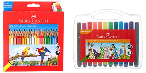 Image of Faber-Castell 48 Triangular Colour Pencils 12 Jumbo Fibre-Tip Colour Markers