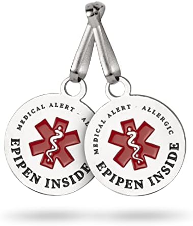 EpiPen Bag tag (2 Units) | Medical Alert tag for Bag| Durable, Double-Sided Metal Tags | 3cm / 1.25 inch Diameter | Clips onto Any Zipper…