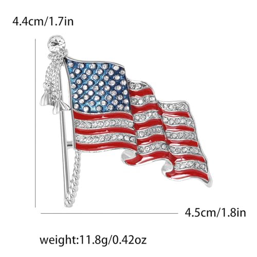 Image of Patriotic USA Flag Brooch Pin for Women Fashion Crystal Blue Red Independence Memorial Day Lapel Pin 4th of July Dress Accessories