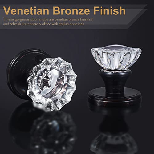 Shiny Handles Glass Door Knobs Interior With Lock, Privacy Crystal Door Knob For Bedroom And Bathroom (Venetian Bronze,1Pack) #TOP3