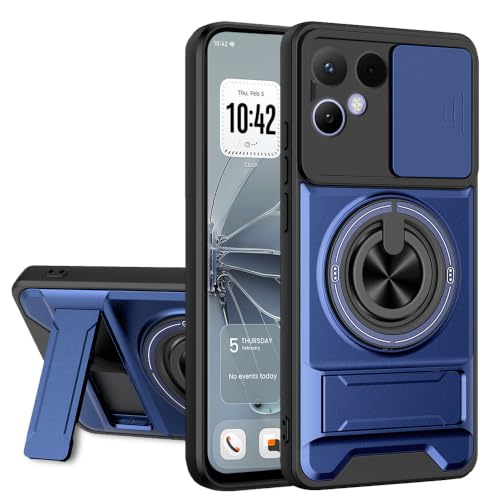 Image of AESTMO Tecno Pova Curve 2 Back Cover | Armor Camera Slider 360 Degree Rotating Finger Ring Holder Case with Bracket Stand & Camera Protection Back Case Cover for Tecno Pova Curve 2 (Blue)