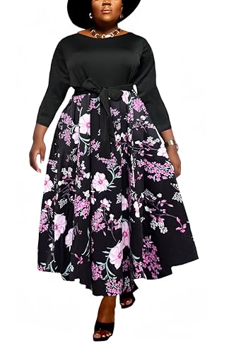 Image of Hostoyo Women Plus Size Formal A Line Maxi Dress Self Tie Waist with Pockets Elegant Round Neck Swing Long Dresses