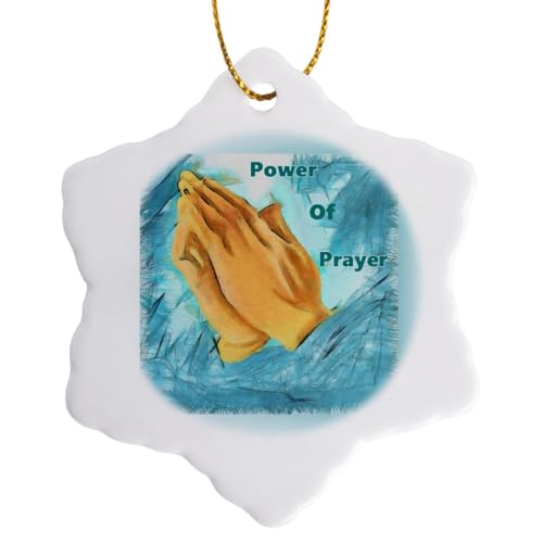 3dRose Image of Praying Hands with Words Power of Prayer 3 inch Snowflake Porcelain Ornament