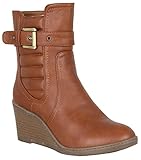  LOVENESS, Damen Keilabsatzstiefel Stiefeletten leicht gefuetterte Stiefel Boots, Farbe braun, EU 38