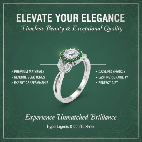 Image of 55Carat Choose Your Gemstone Flower Halo Split Shank Diamond CZ Ring Sterling Silver Round Shape Halo Engagement Rings Everyday Jewelry Wedding Jewelry Handmade Gifts for Wife US Size 4 to 12