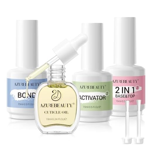 AZUREBEAUTY Dip Powder Liquid Set 15ml/0.5oz Cuticle Oil 2 in 1 Dip Powder Base Top Coat with Activator, Bond, Cuticle Care for Dipping Powder Kit Nail Manicure Essential Salon Home, No Need Nail Lamp