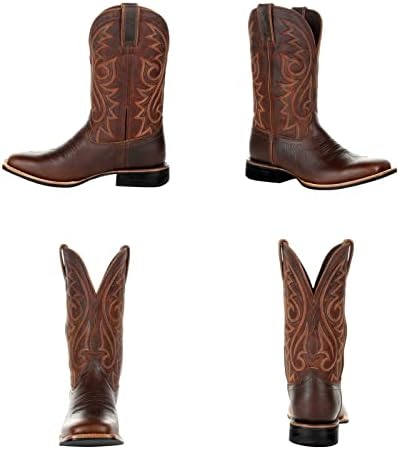 GHSIRUEU Cowboylaarzen Voor Mannen Geborduurde Western Laarzen Square Toe Outdoor Duurzame Retro Klassieke Korte Laarzen Voor Lente Herfst,Bruin,45 EU