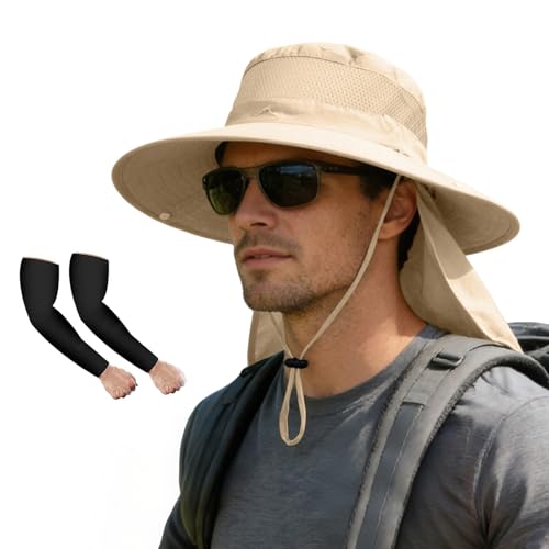 Image of ZOORON Sun Hats for Men Women Fishing Hat with Neck Flap,UPF 50+ Sun Hat Waterproof Wide Brim Bucket Hats for Safari Hiking