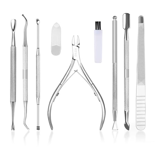 HIFAU 8PCS Premium Cuticle Nippers Pusher Manicure Tools Set, Professional Ingrown Toenail File, Cuticle Remover Trimmer Cutters Tool Gel Nail Art Kit, Stainless Steel, Travel, Gift