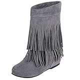 boots compensées franges  Birdsight Bottes Indiennes Femme Mi-Mollet Bottine Compensé Frange Chaussures Chaud Hiver Mid Calf Boots Shoes Winter Bootie(Gris,38)