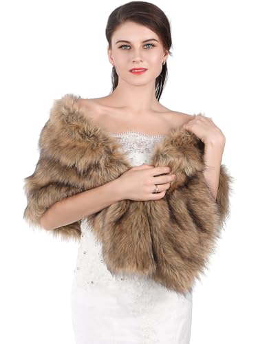 Yean Damen Kunstfell-Schal Frauen Hochzeit Kunstpelz Stola Braun Fur Wraps für Braut und Brautjungfern