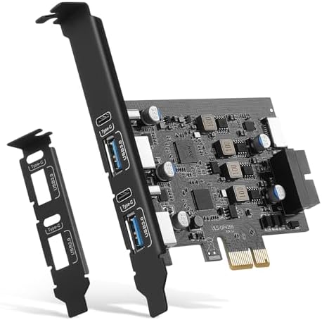 YEELIYA PCIe USB 3.0 Karte 5Gbps mit Low Profile für Windows und Linux | USB 3.1/3.2 Gen 1, 2 USB-A, 2 USB-C, TYP E (A Key), Intern 19Pin Header, Front Platten Adapter, PCI Express