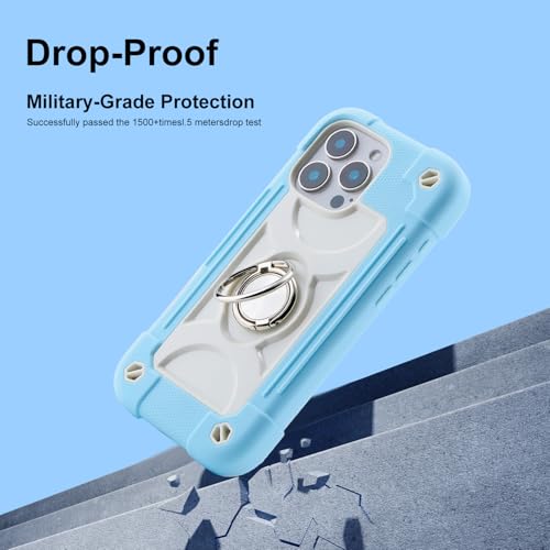 Image of MARKILL Compatible with iPhone with Built-in 360Rotating Ring Stand, Military Grade Drop Protection Full Body Rugged Heavy Duty Case Durable Cover (Ice Blue, iPhone 16 Pro Max 6.9 inch)