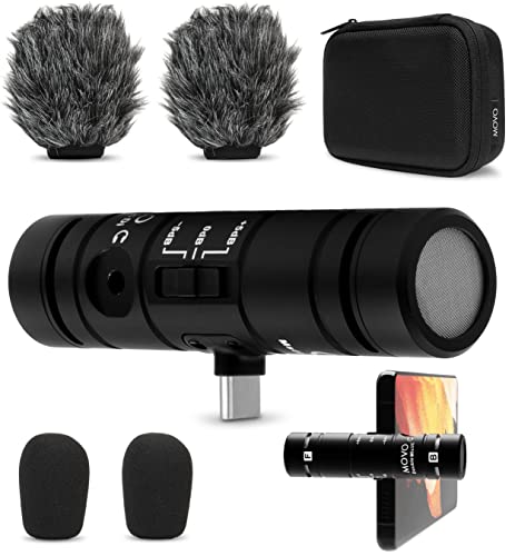 Movo DoubleMic-UC Dual Capsule Phone Microphone for USB-C Devices- Two-Sided Cardioid Condenser Android Shotgun Mic for Video Recording- Professional Microphone for Samsung, iPad Pro, Google Pixel