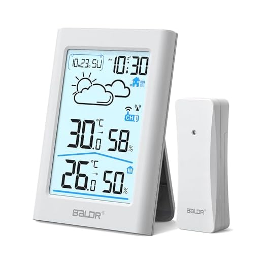 BALDR Stazione meteo radio con sensore esterno, orologio radio DCF digitale per interni ed esterni, termometro igrometro con schermo LCD