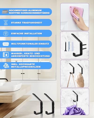 Haliya 8 Stück Haken für Akustikpaneele, Garderobenhaken für Akustikpaneele Kleiderhaken, Doppelter Kleiderhaken für Akupanel, Akustikpaneele Haken mit Kratzschutz, Korrosionsbeständig, Schwarz, 13mm