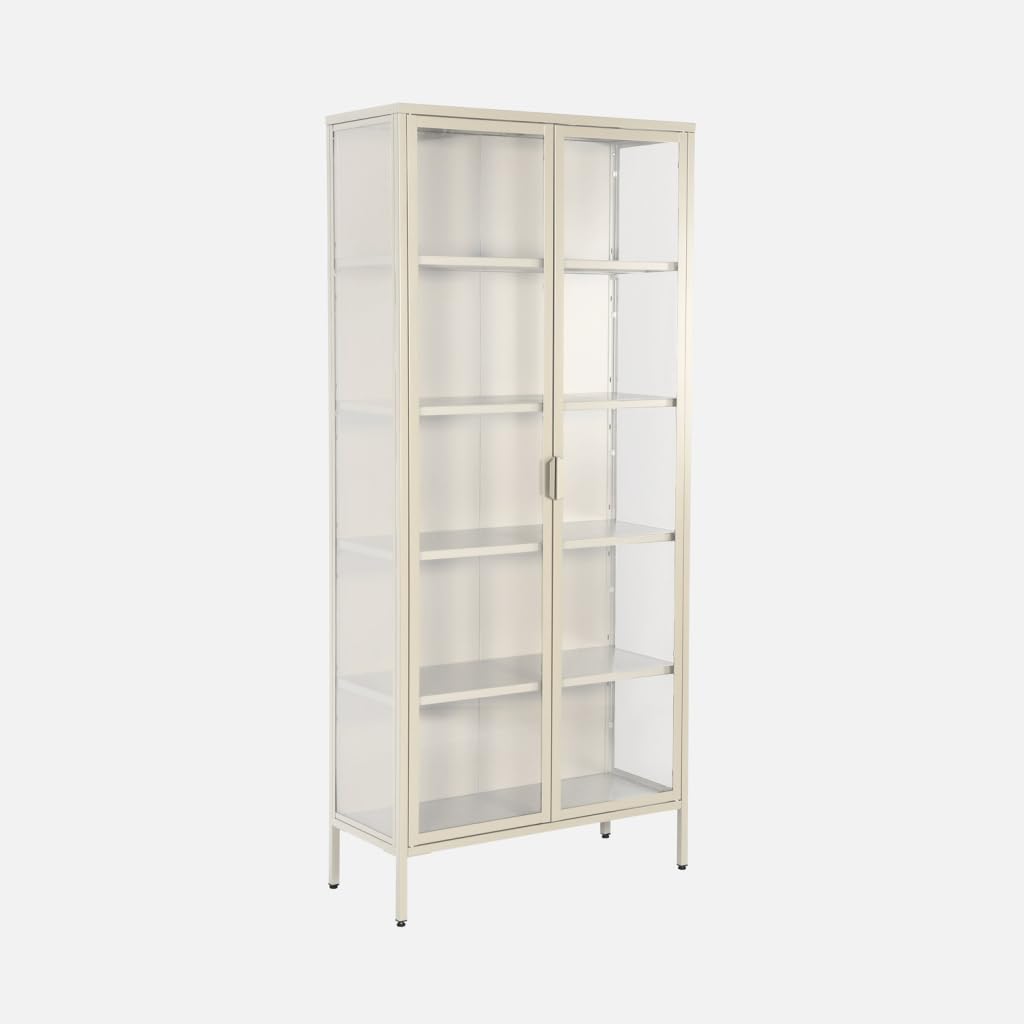 Alice's Garden sweeek - Buffet. vaisselier Acier et Verre trempé 2 Portes 180cm Beige - Arkansas