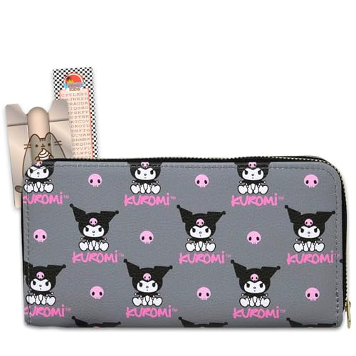 Kuromi Wallet Set - Bundle with Faux Leather Coin Purse Plus Phone Wallet, More | Sanrio Handbag with Card Slots for Women