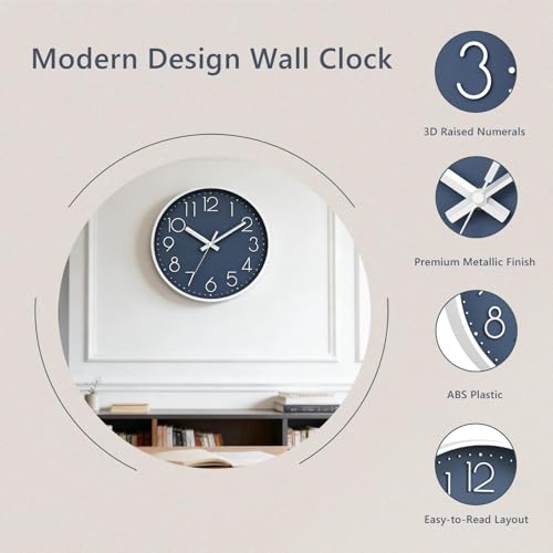 Image of DAXSMY Wall Clock 8 Inch Azure Blue Decorative, Battery Operated Silent