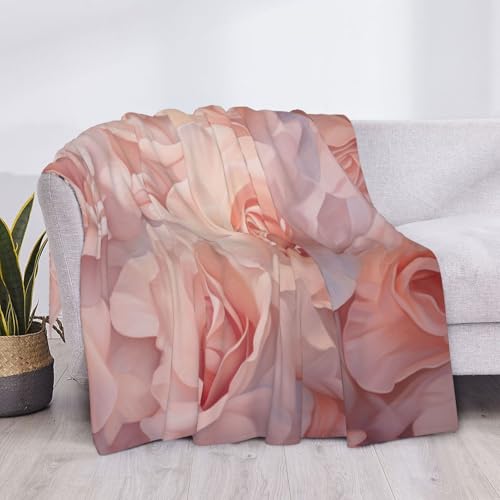 Couverture en peluche rose avec imprimé floral plaid léger pour adulte