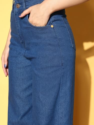 Image of Blue Hem Pocket Stretch Straight Jeans