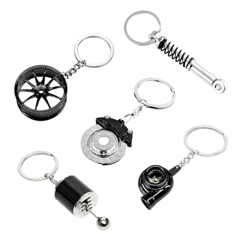 KVAEY 5 PCS Car Parts Model Key Chains, Metal Turbo Keychain Set, Trendy Shock-Absorbent Car Parts...