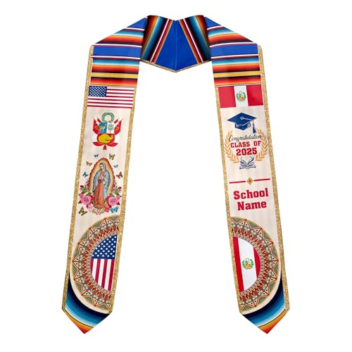 MonkeyVan Personalized Peruvian Graduation Sash, Custom Peruvians American Flag Graduation Stole 2025, Peru Graduation Stole S373