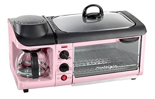 Nostalgia 3-In-1 Breakfast Station - Includes Coffee Maker, Non-Stick Griddle, And 4-Slice Toaster Oven - Versatile Breakfast Maker With Timer - Pink #TOP1