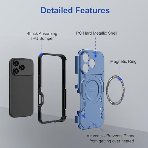 Image of amazon basics Back Case Cover for Oppo F33 Pro 5G | Magnetic Case with Built-in Metal Ring | Supports MagSafe Charger, Wallet & Car Mount | Shockproof Hybrid PC + TPU | Blue