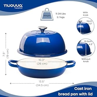 Enamelled Cast Iron Dutch Oven Pot – Dutch Oven For Sourdough Bread Baking – Cast Iron Bread Pot – Dark Blue, 6 Quarts, 26cm – by Nuovva