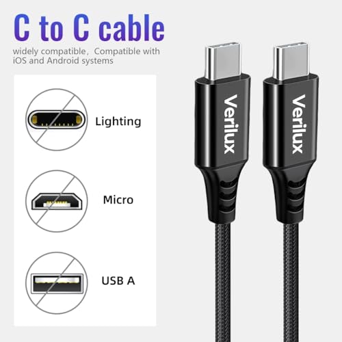 Image of Verilux PD 60W Type C Cable Fast Charging, 3M /9.8FT Nylon Braided C Type Charger Cable with 480Mbps Data transfer, USB C to C for iPhone 17 /17 Pro /17 Pro Max /16 /15 Series, Galaxy S25 /S24 /S23